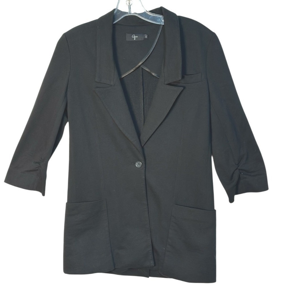 Aqua Blazer Women Black 3/4 Ruched Sleeve Single Button Dark Academia Goth S